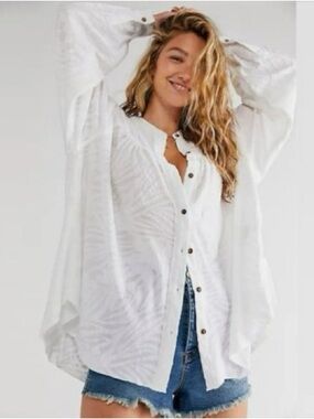 Free People Can't Stop Dreaming Tunic White Jacquard Leaf Blouse